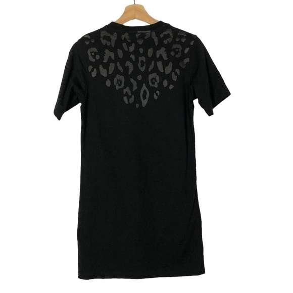 David Lerner Black Leopard Print Crewneck Short Sleeve T-Shirt Dress XS - Picture 2 of 4